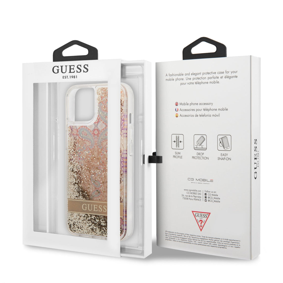 Guess - iPhone 15/14/13 - Carcasa HC Liquid Glitter Flower - Gold