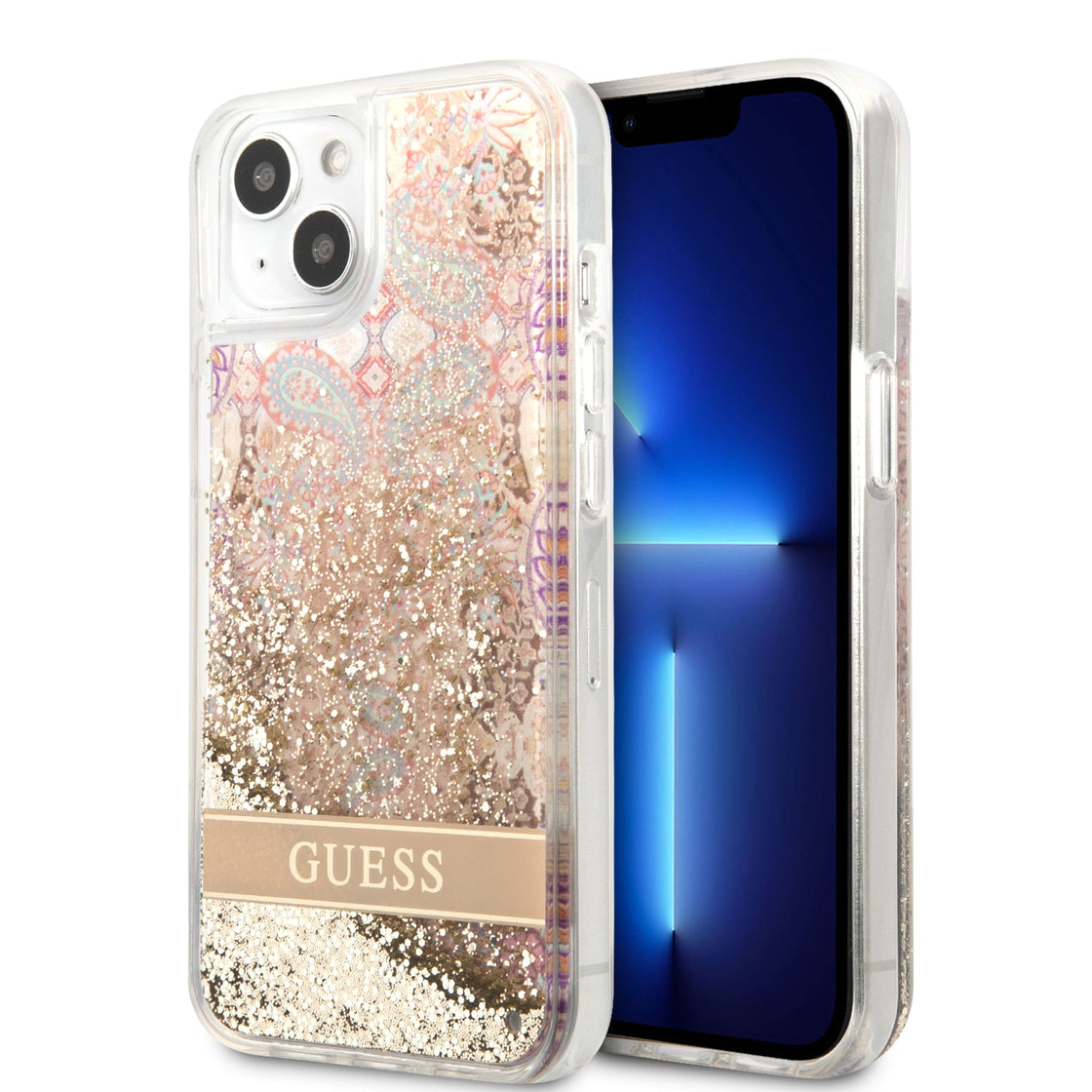 Guess - iPhone 15/14/13 - Carcasa HC Liquid Glitter Flower - Gold
