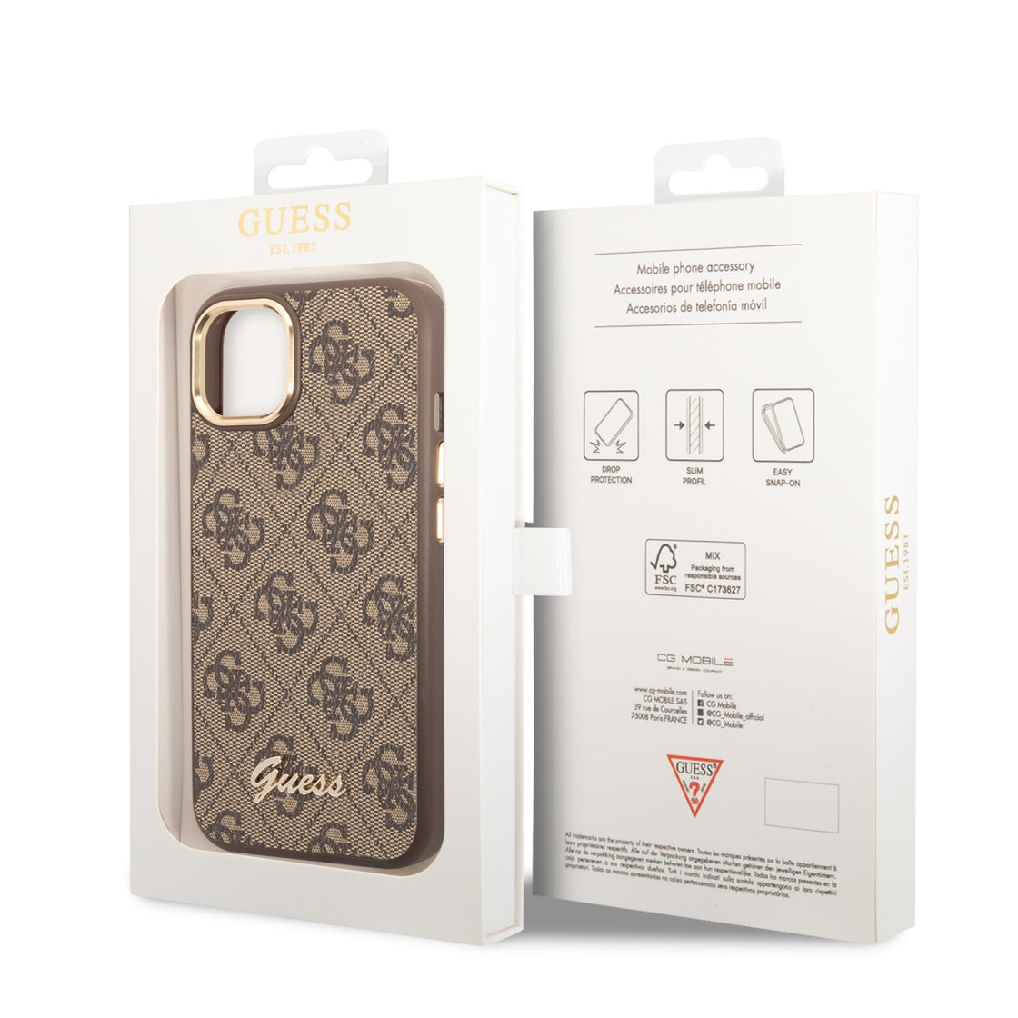 Guess - iPhone 14 Pro Max - Carcasa HC PC TPU 4G PU Metal Outline Script - Brown