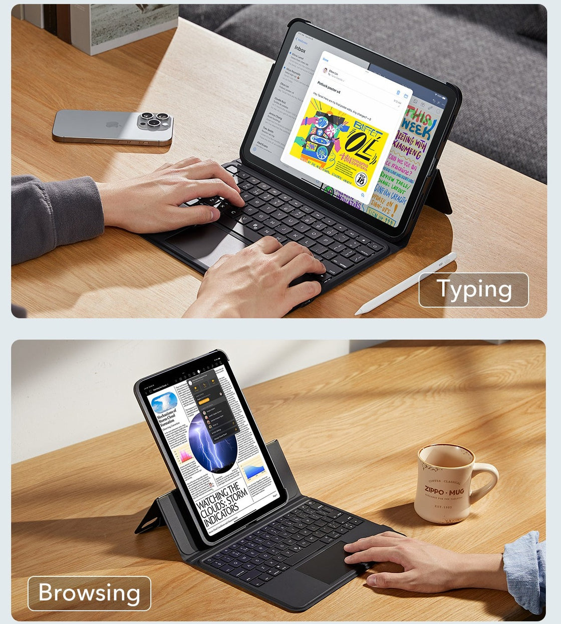 ESR - iPad Air 11 (2024) / Air 10.9 (5th/4th Gen) - Protector con teclado Ascend Keyboard Case US Layout - Black