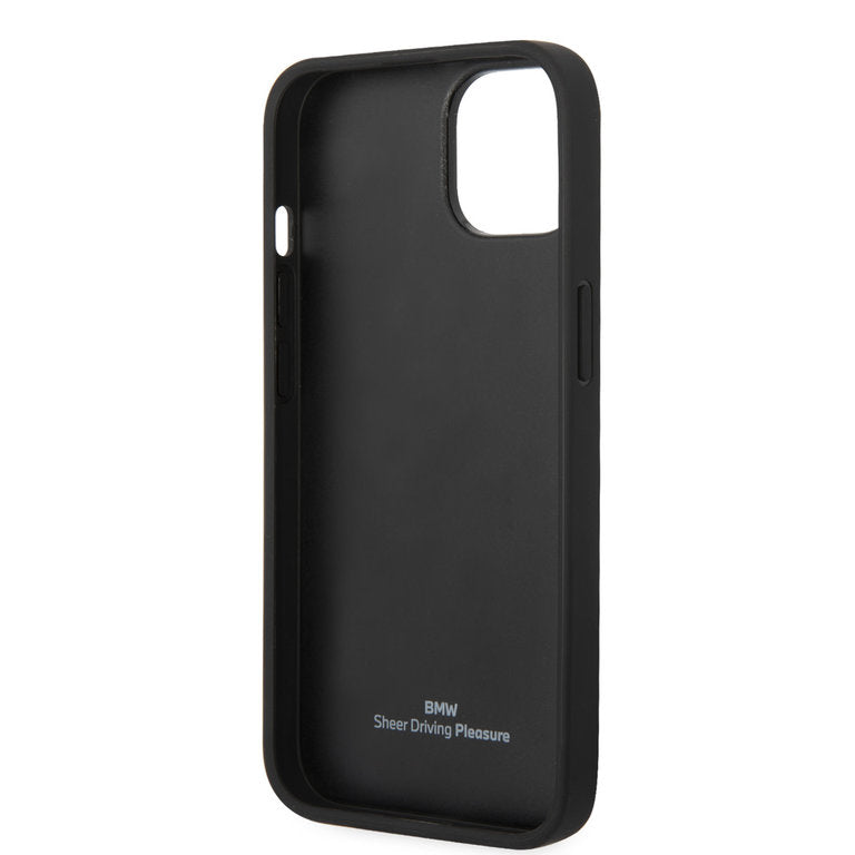 BMW - iPhone 15/14/13 - Carcasa Hc Leather Texture Big Logo Stripe - Black