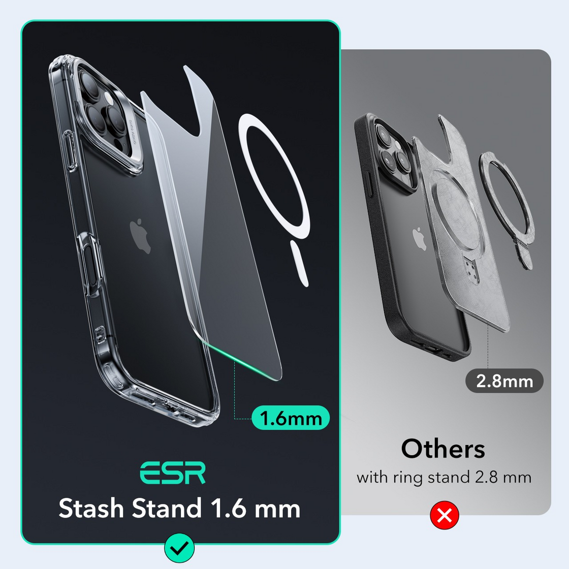ESR - iPhone 16 Pro - Carcasa Classic Hybrid with Stash Stand - Clear Black