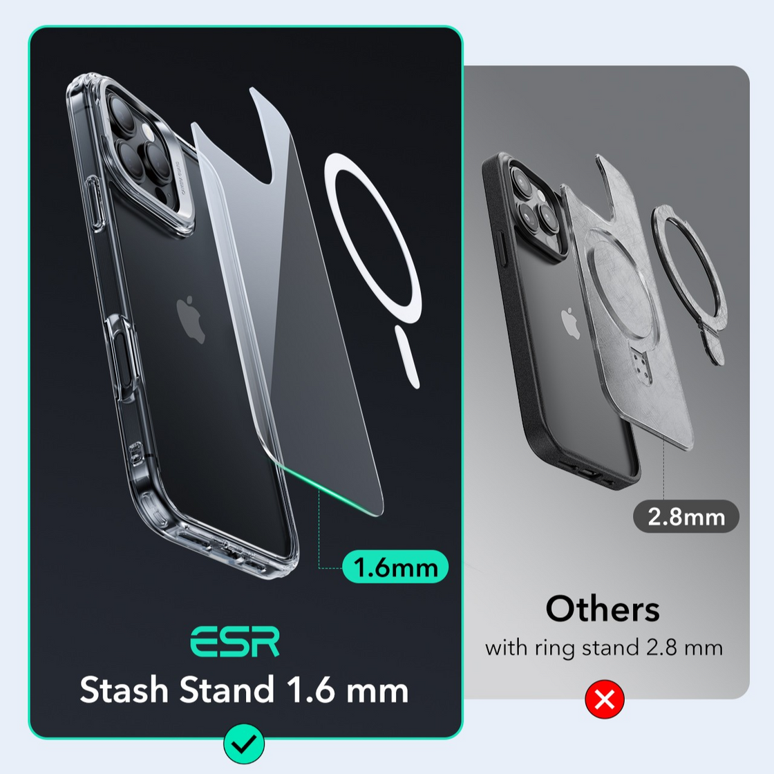ESR - iPhone 16 Pro Max - Carcasa Classic Hybrid with Stash Stand - Frosted Black