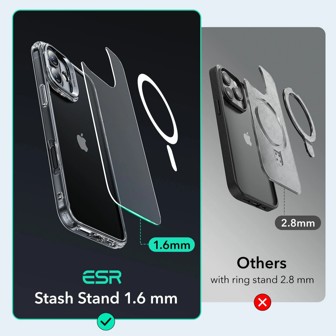 ESR - iPhone 16 Plus - Carcasa Classic Hybrid with Stash Stand - Clear