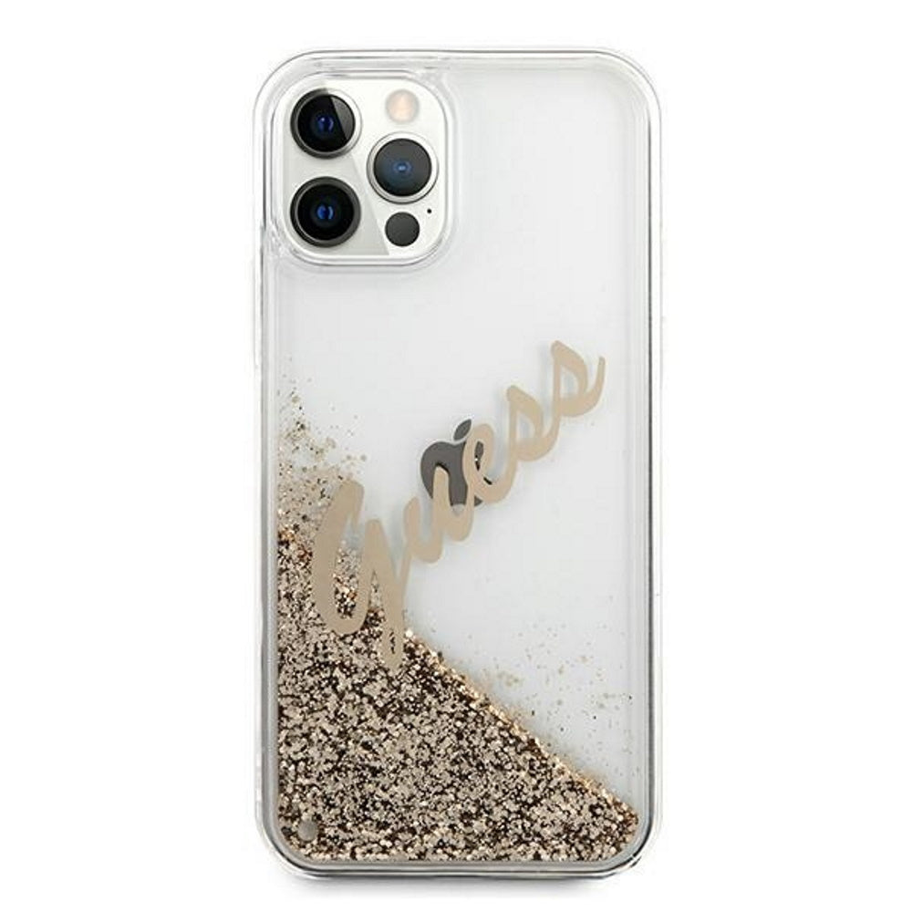 Guess - iPhone 12 Pro Max - Carcasa HC LIQ GLITTER SCRIPT VINTAGE - GOLD