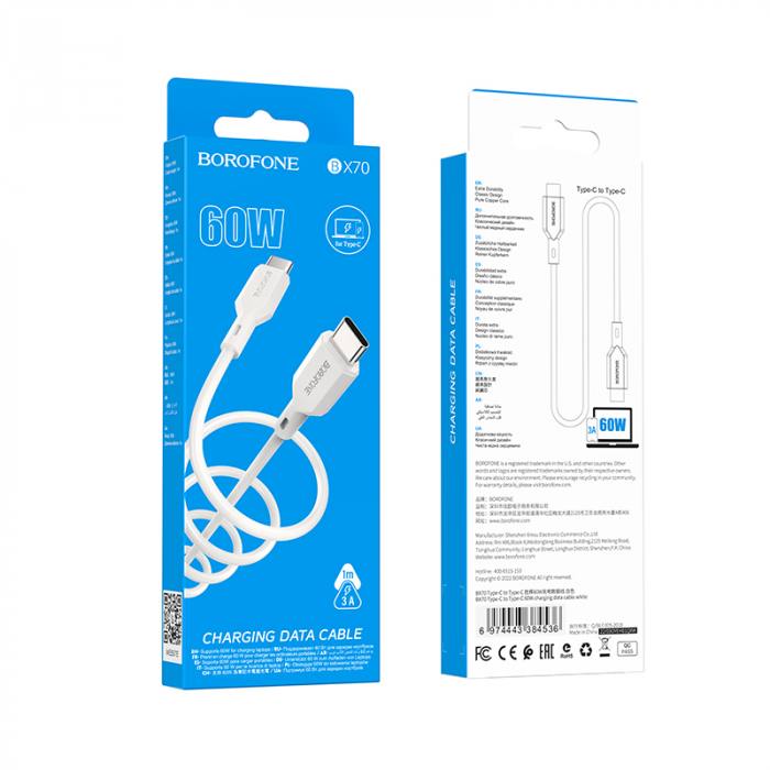 Borofone - BX70 Type-C to Type-C 60W charging data cable - blanco