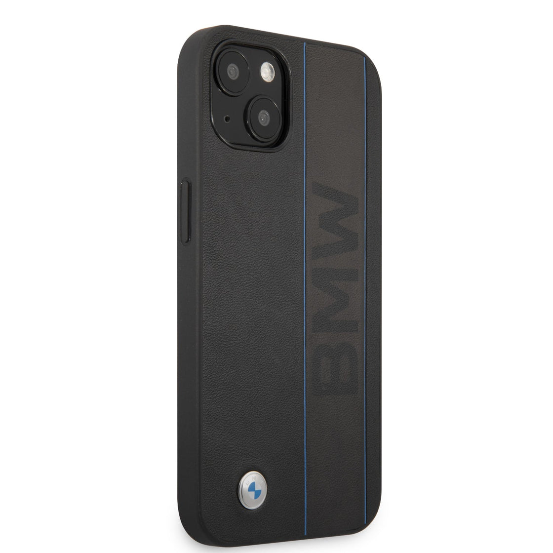 BMW - iPhone 13 - Carcasa HC LEATHER WORDMARK BLUE LINES BLACK