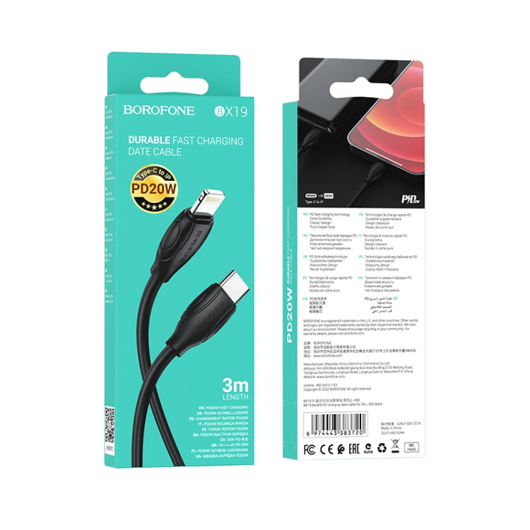 Borofone - BX19 Benefit PD charging data cable for iP(L=3M) - negro