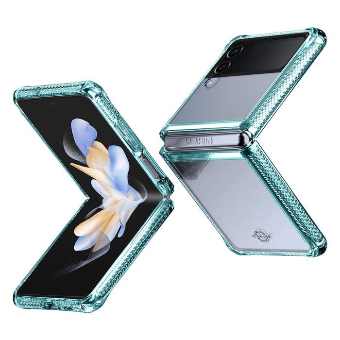 ITSKINS - Carcasa HYBRID R // CLEAR para Galaxy Z Flip 4 - Transparente Blue and transparent