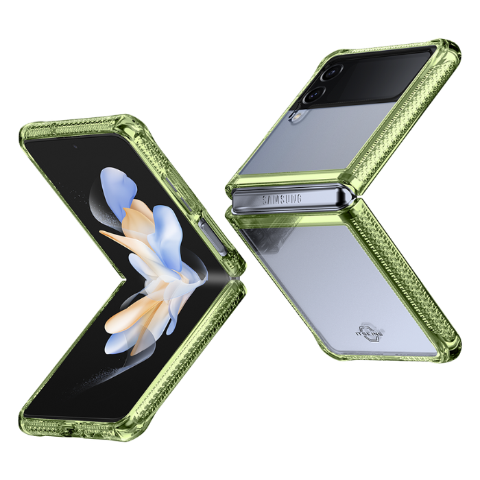 ITSKINS - Carcasa HYBRID R // CLEAR para Galaxy Z Flip 4 - Transparente Olive Green and transparent