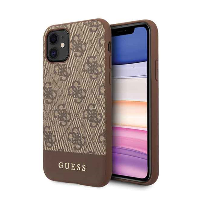 Guess - iPhone 11 - Carcasa 4G PU Bottom Stripe Metal Logo - Brown