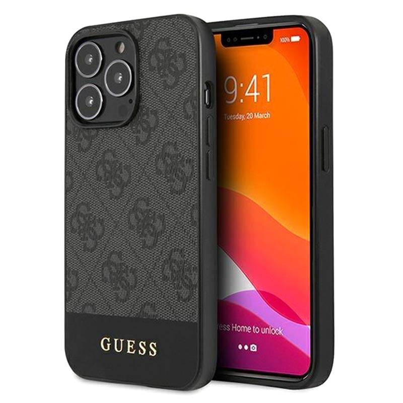 Guess - iPhone 13 Pro Max - Carcasa HC PC/TPU 4G PU BOTTOM STRIPE GREY