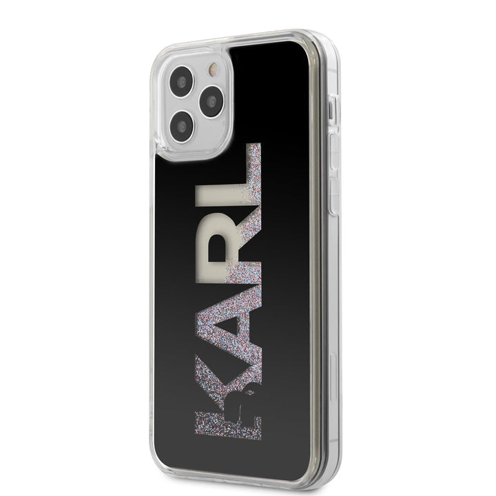 Karl Lagerfeld - iPhone 12/12 Pro - Carcasa Liquid Multicolor Glitter Logo - Black