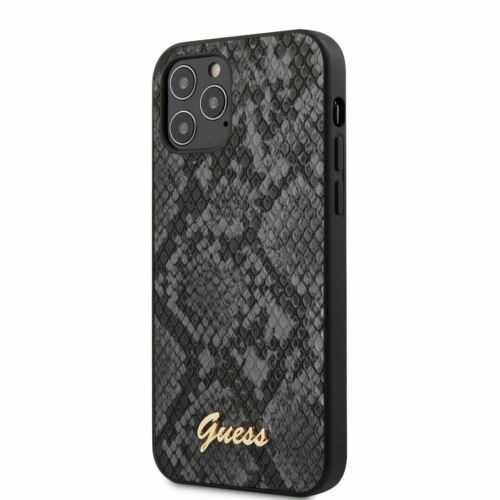 Guess - iPhone 12/12 Pro - Carcasa PU Leather Lizard Pattern Hard Case With Metal Logo - Black