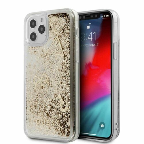 Guess - iPhone 12/12 Pro - Carcasa PC/TPU Liquid Glitter with "Hearts" Charms - Gold